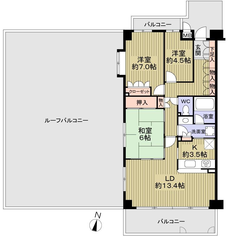 Floor plan. 3LDK, Price 27,900,000 yen, Footprint 80.4 sq m , Balcony area 15.24 sq m 3LDK occupied area 80.40 sq m roof balcony 80 sq m