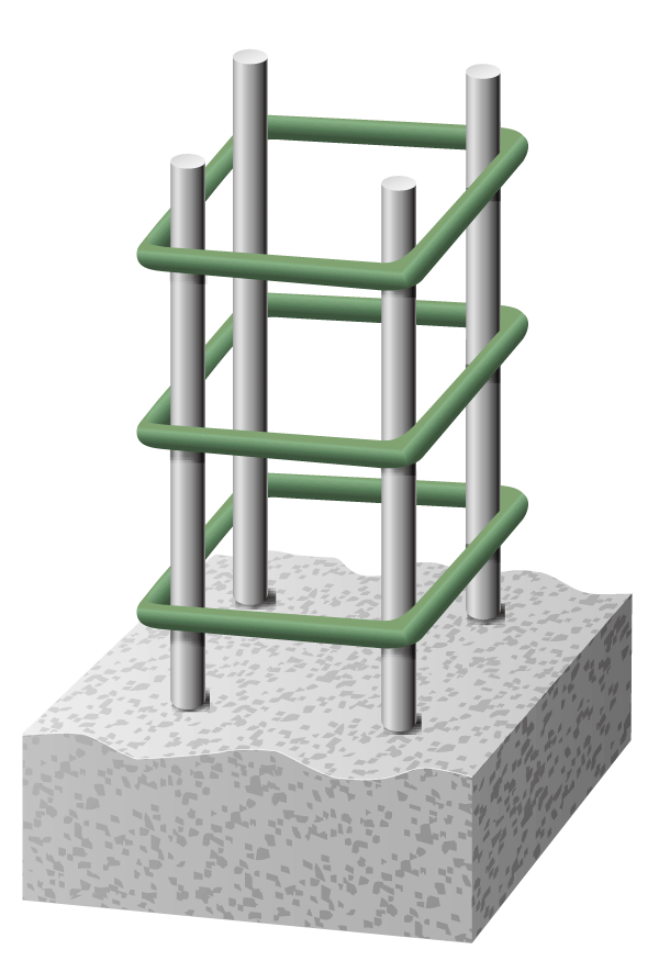 Building structure.  [Welding closed girdle muscular] The band muscles to constrain the rebar of the major concrete pillars, Adopt a welding closed girdle muscular with a welded connection of the band muscle. It has extended earthquake resistance (conceptual diagram)