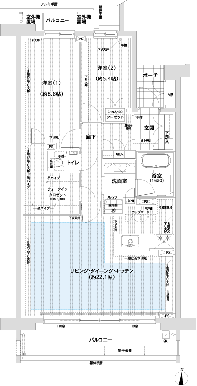 Floor: 2LDK + WIC, the occupied area: 85.79 sq m, Price: 51,800,000 yen ・ 55,700,000 yen