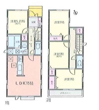 Floor plan. 32,800,000 yen, 4LDK, Land area 124.36 sq m , Building area 93.59 sq m