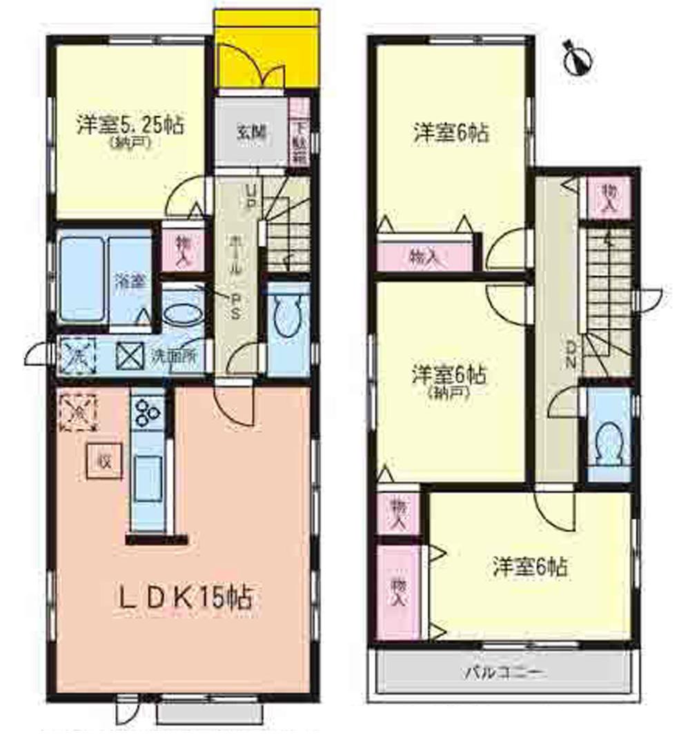 Floor plan. (3 Building), Price 32,800,000 yen, 4LDK, Land area 124.36 sq m , Building area 93.59 sq m