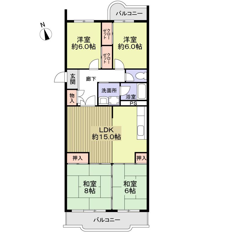 Floor plan. 4LDK, Price 15.8 million yen, Occupied area 92.29 sq m , Balcony area 11.61 sq m 4LDK