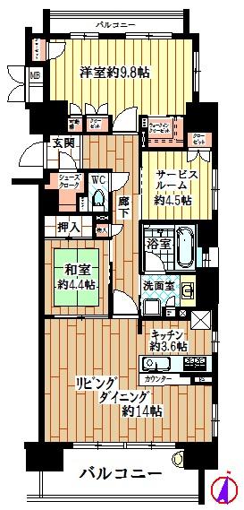 Floor plan. 2LDK + S (storeroom), Price 34,800,000 yen, Occupied area 88.61 sq m , Balcony area 11.6 sq m footprint (center line of wall) 88.61 sq m