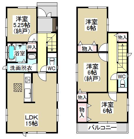 Floor plan. (3 Building), Price 32,800,000 yen, 4LDK, Land area 124.36 sq m , Building area 93.59 sq m