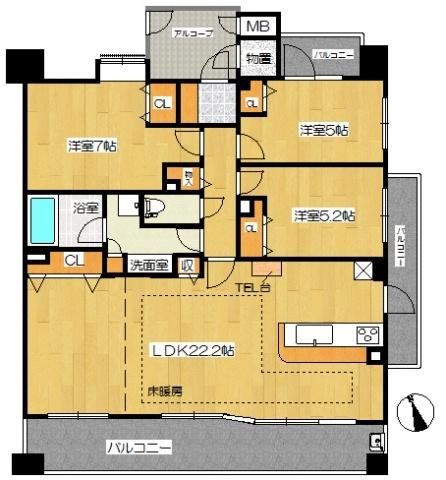 Floor plan. 3LDK, Price 37,800,000 yen, Occupied area 84.66 sq m , Balcony area 22.88 sq m floor plan