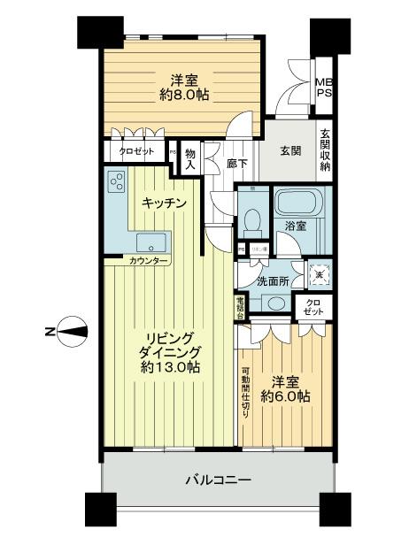 Floor plan. 2LDK, Price 27,800,000 yen, Occupied area 70.45 sq m , Balcony area 11.05 sq m 2LDK ・ 27,800,000 yen