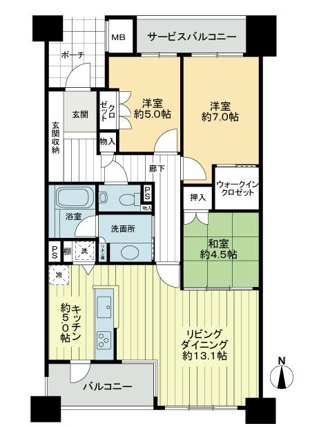 Floor plan. 3LDK, Price 43,800,000 yen, Occupied area 83.55 sq m , Balcony area 5.93 sq m 83.55 square meters ・ 3LDK
