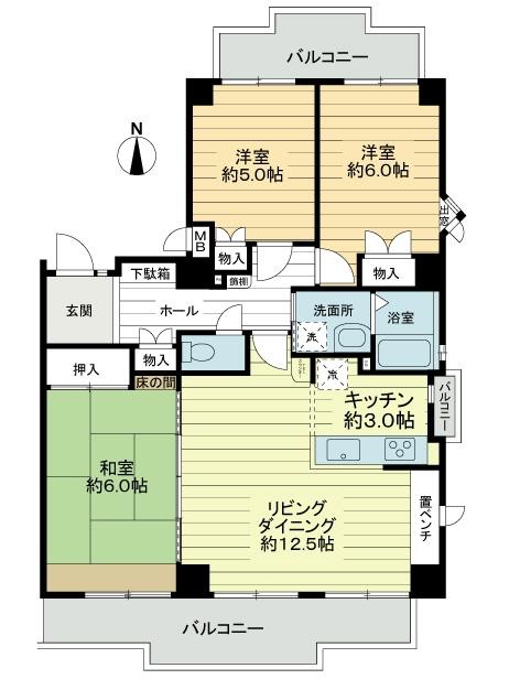 Floor plan. 3LDK, Price 15.8 million yen, Occupied area 76.34 sq m , Balcony area 16.62 sq m
