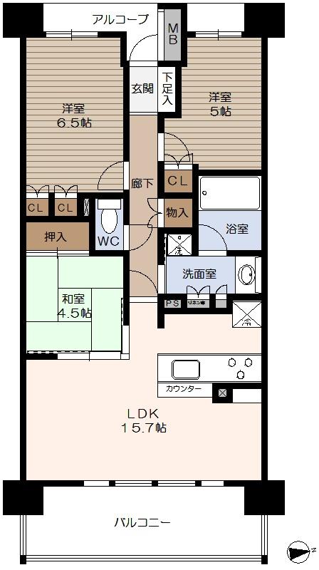 Floor plan. 3LDK, Price 28,300,000 yen, Occupied area 71.26 sq m , Balcony area 11.34 sq m