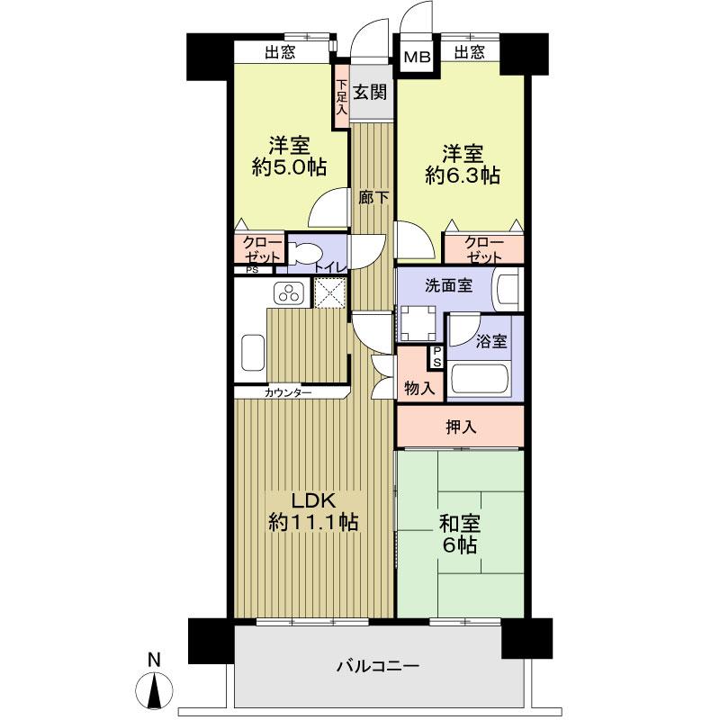 Floor plan. 3LDK, Price 19.9 million yen, Occupied area 73.08 sq m , Balcony area 10.98 sq m 3LDK