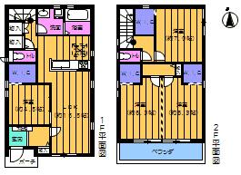 Floor plan. (E Building), Price 33,900,000 yen, 4LDK, Land area 100 sq m , Building area 98.54 sq m