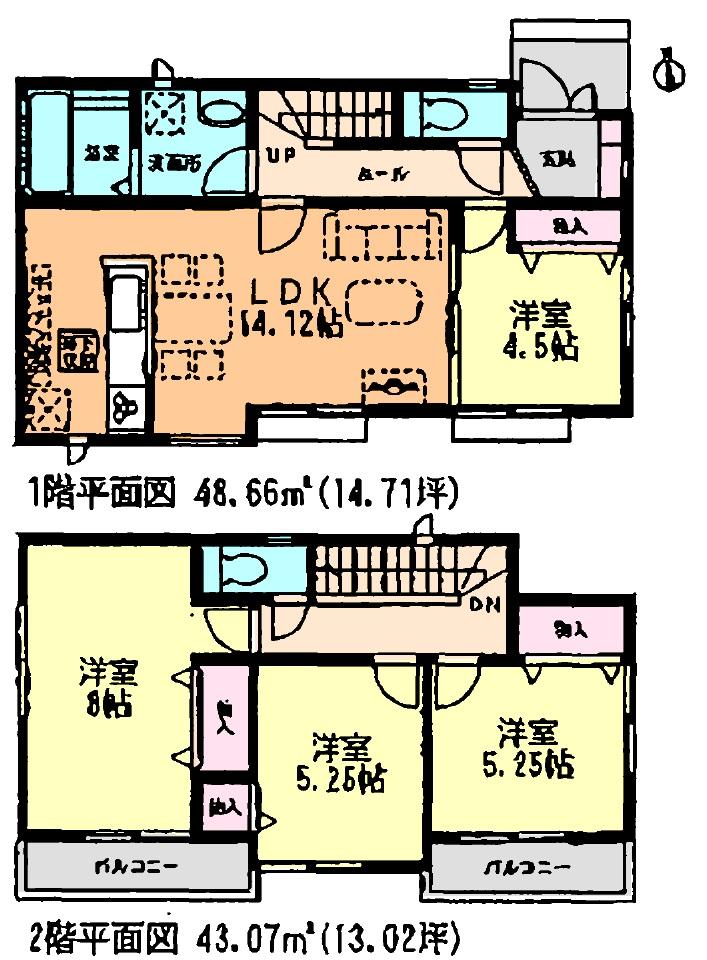 Floor plan. (Building 2), Price 31,300,000 yen, 4LDK, Land area 115.52 sq m , Building area 91.73 sq m