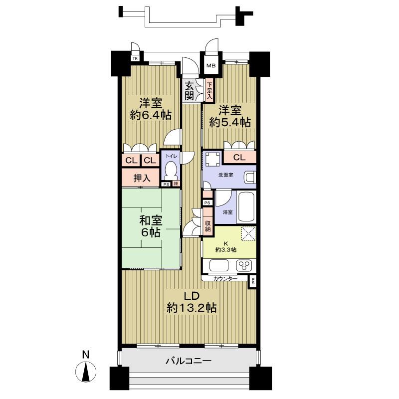 Floor plan. 3LDK, Price 23.5 million yen, Occupied area 76.92 sq m , Balcony area 11.47 sq m 3LDK