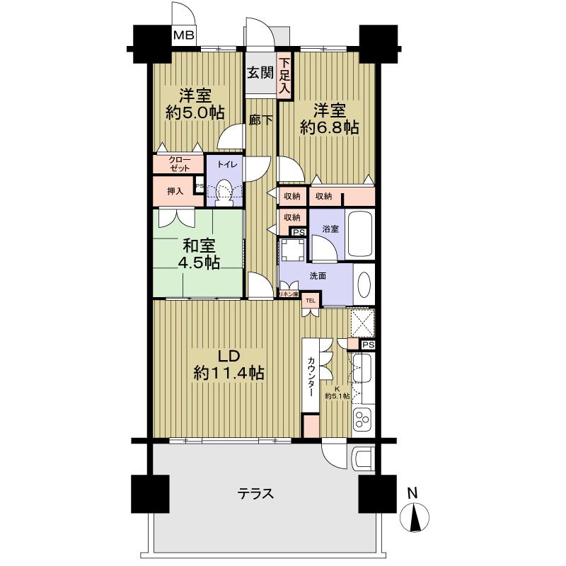 Floor plan. 3LDK, Price 25,900,000 yen, Occupied area 75.57 sq m 3LDK