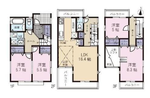 Floor plan. (East Building), Price 36,300,000 yen, 4LDK, Land area 94.3 sq m , Building area 106.73 sq m