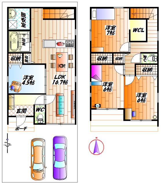 Floor plan. 33,900,000 yen, 4LDK, Land area 105 sq m , Building area 98.54 sq m C Building