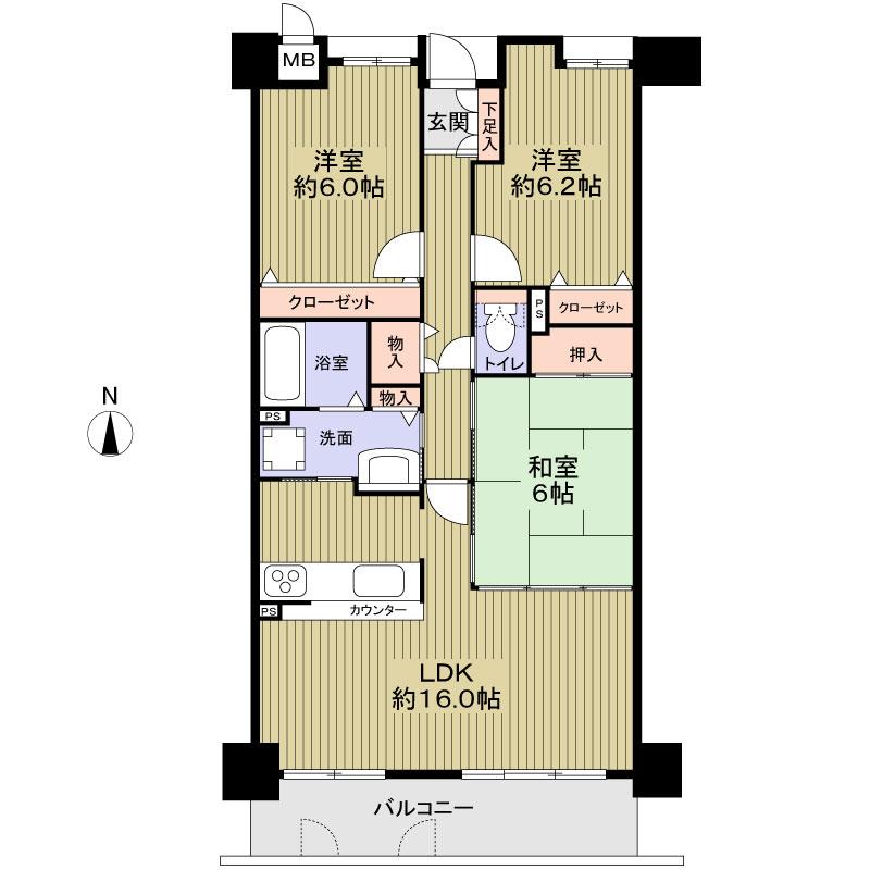 Floor plan. 3LDK, Price 19.9 million yen, Occupied area 76.08 sq m , Balcony area 9.6 sq m 3LDK