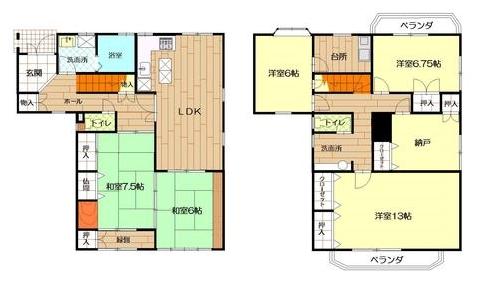 Floor plan. 47 million yen, 5LDKK + S (storeroom), Land area 187.2 sq m , Building area 154.84 sq m
