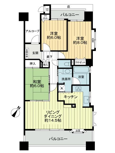 Floor plan. 3LDK, Price 26,800,000 yen, Occupied area 85.09 sq m , Balcony area 17.08 sq m