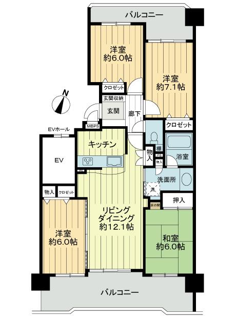 Floor plan. 4LDK, Price 23.8 million yen, Occupied area 86.83 sq m , Balcony area is 23.62 sq m private space and a floor plan with a calm that was to separate the public space.