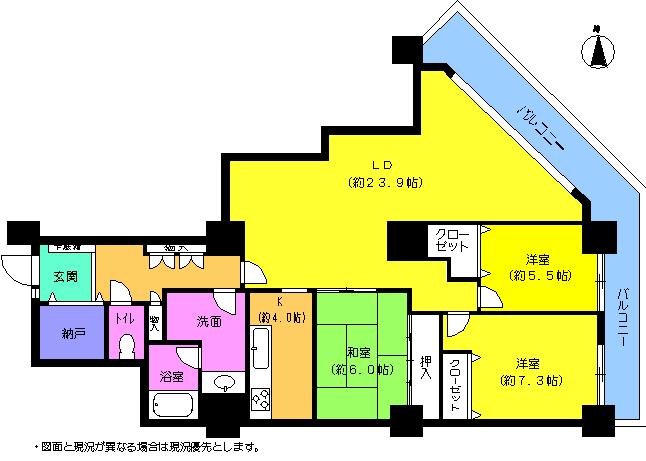 Floor plan. 3LDK, Price 18.9 million yen, Footprint 107.75 sq m , Balcony area 20.08 sq m