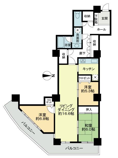 Floor plan. 3LDK, Price 17.8 million yen, Occupied area 98.69 sq m , Balcony area 21.46 sq m