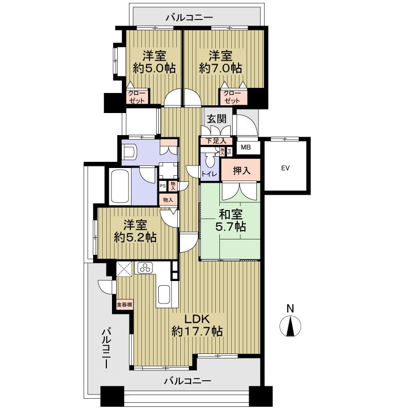Floor plan. 4LDK, Price 32,600,000 yen, Occupied area 91.72 sq m , Balcony area 26.27 sq m 4LDK