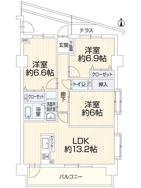 Floor plan. 3LDK, Price 11.8 million yen, Footprint 70.2 sq m , Balcony area 10.12 sq m