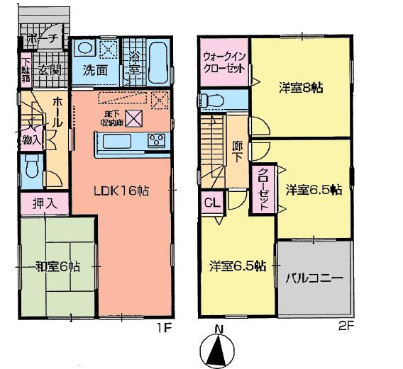 Floor plan. (1 Building), Price 33,800,000 yen, 4LDK, Land area 143.82 sq m , Building area 98.82 sq m