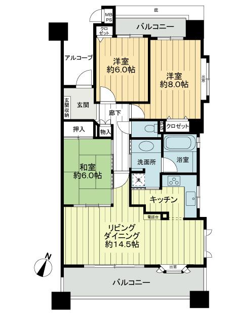 Floor plan. 3LDK, Price 24,800,000 yen, Occupied area 85.09 sq m , Balcony area 17.08 sq m