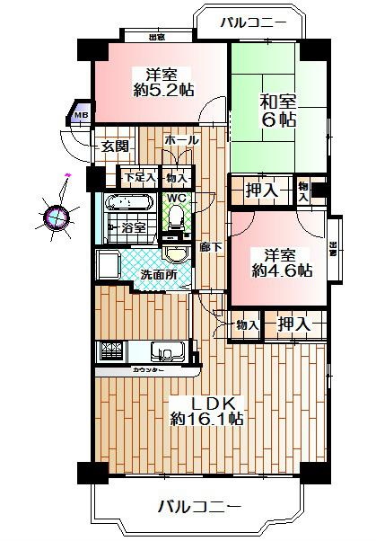 Floor plan. 3LDK, Price 14.8 million yen, Occupied area 73.54 sq m