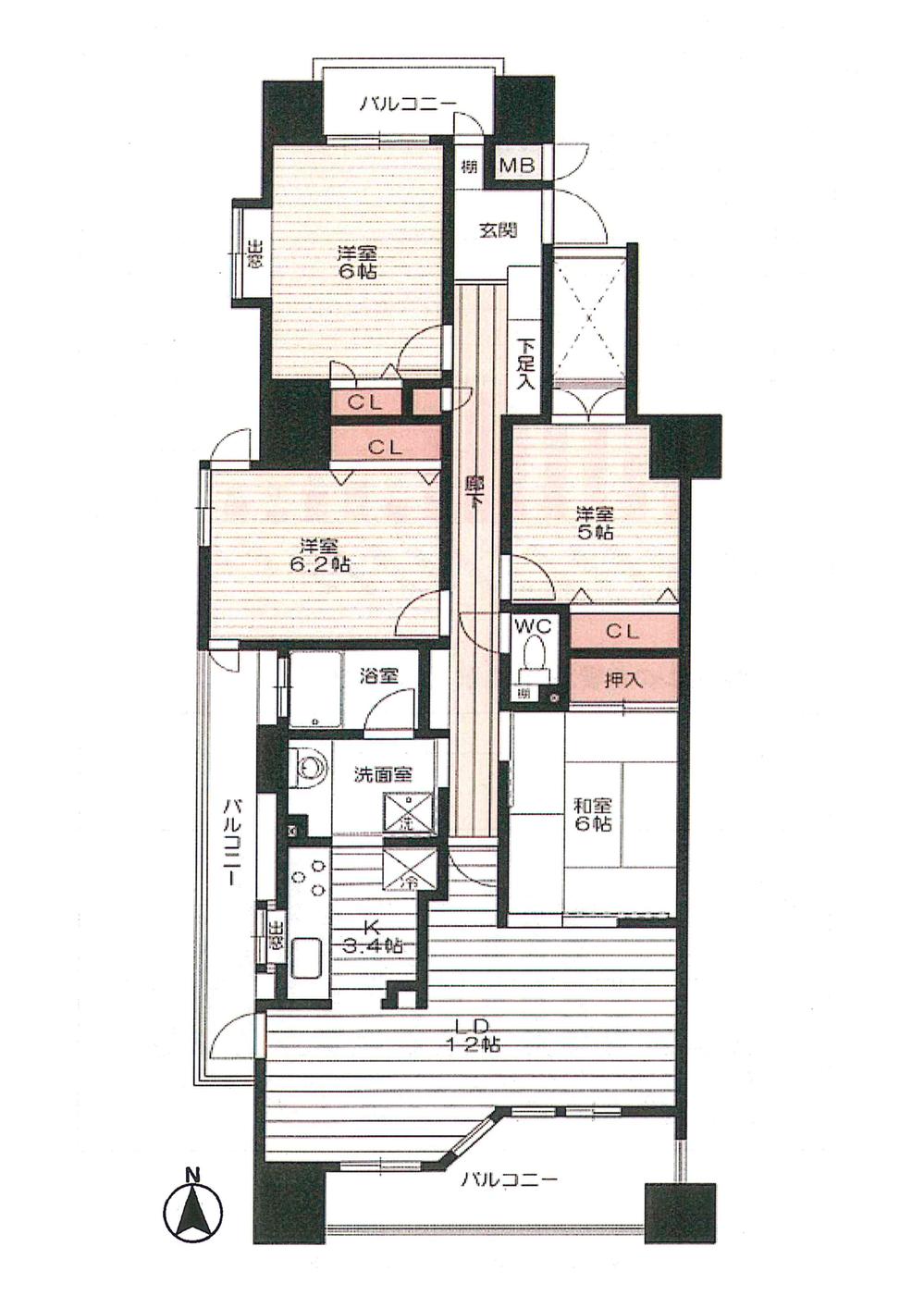 Floor plan. 4LDK, Price 23 million yen, Occupied area 90.17 sq m , Balcony area 20.37 sq m