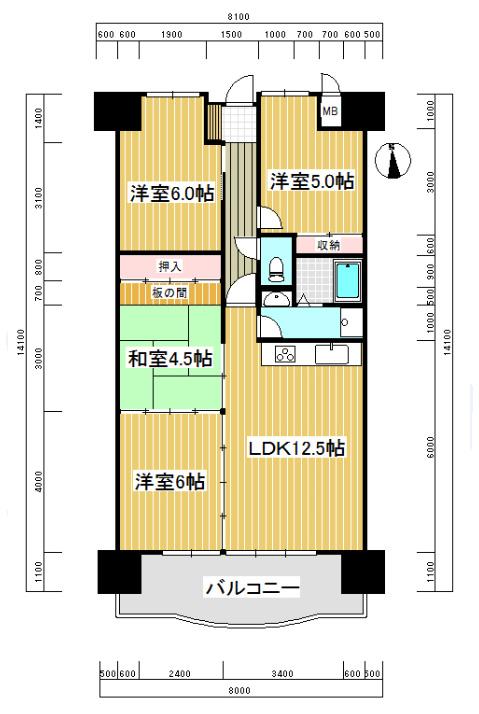 Floor plan. 4LDK, Price 12.8 million yen, Occupied area 73.24 sq m , Balcony area 10.72 sq m