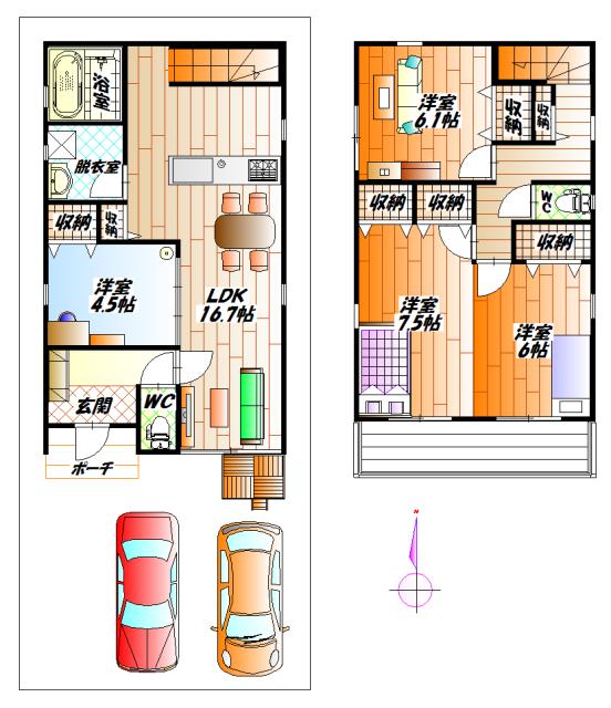 Floor plan. 24,900,000 yen, 4LDK, Land area 100 sq m , Building area 98.54 sq m H Building