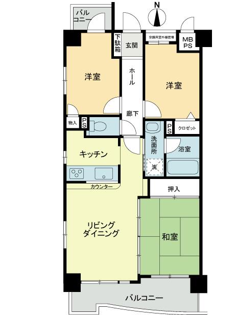Floor plan. 3LDK, Price 15.9 million yen, Occupied area 66.15 sq m , Balcony area is 10.08 sq m all flooring already new exchange.