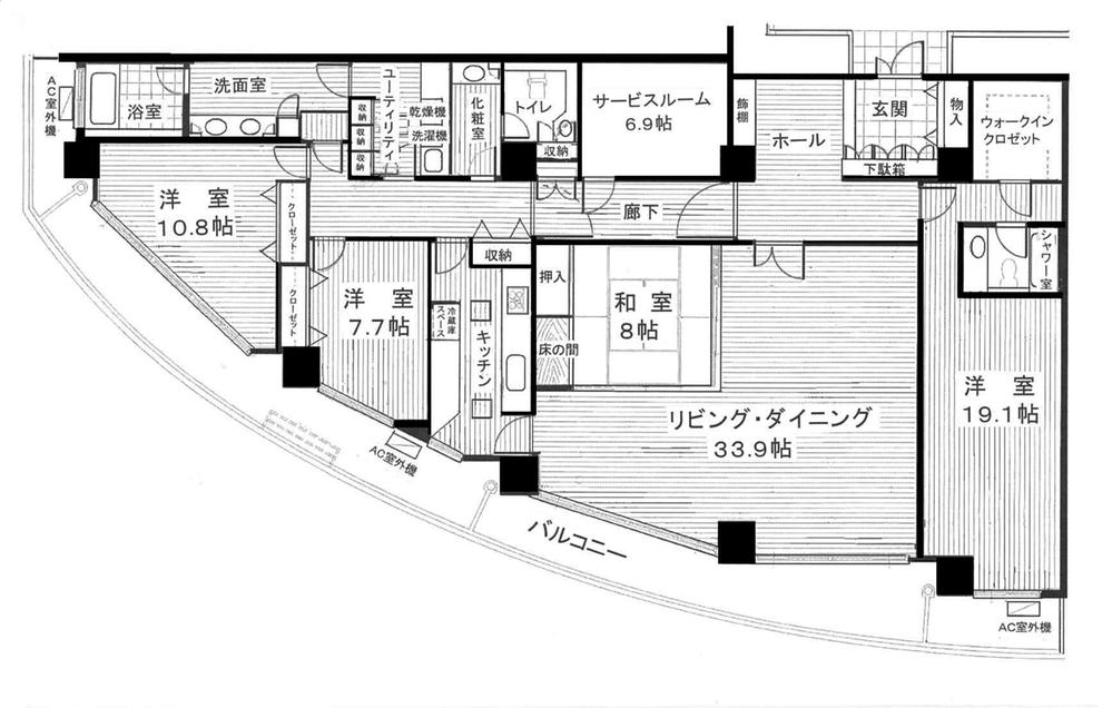 Floor plan. 4LDK + S (storeroom), Price 105 million yen, Footprint 249.74 sq m , Balcony area 50.43 sq m