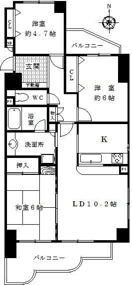Floor plan. 3LDK, Price 17.5 million yen, Occupied area 71.33 sq m , Balcony area 12.4 sq m