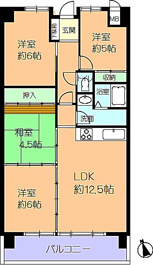 Floor plan. 4LDK, Price 11.9 million yen, Occupied area 73.24 sq m , Balcony area 10.72 sq m