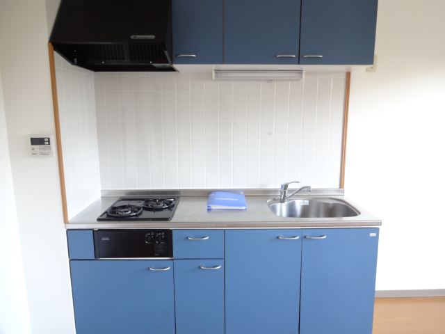 Kitchen. Blue is a cute kitchen. 