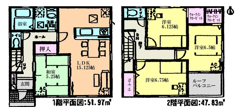 Floor plan. (Building 2), Price 27,900,000 yen, 4LDK, Land area 127.61 sq m , Building area 99.8 sq m