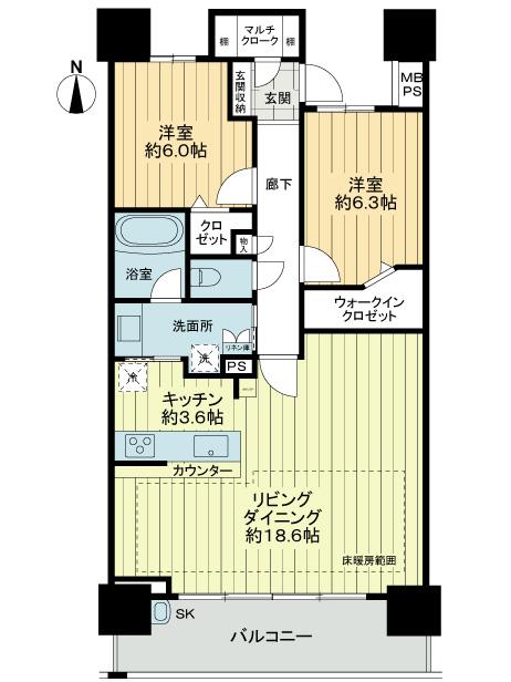 Floor plan. 2LDK, Price 29,800,000 yen, Occupied area 80.08 sq m , Change the balcony area 11.64 sq m condominium at the time of the Japanese-style room in the living-dining, It was in comfortable living-dining.