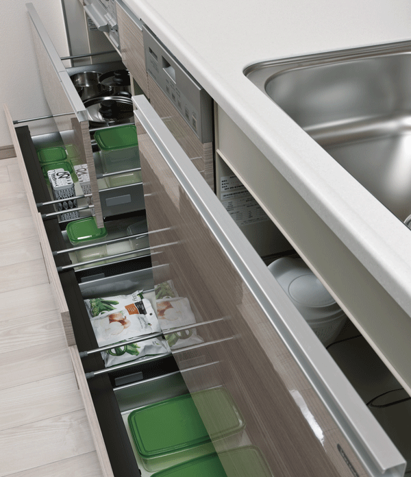 Kitchen.  [Sliding storage] Harnessed effectively to the back of the space, And out is also easy sliding storage. You can organize efficiently until the seasoning from a large pot (same specifications)