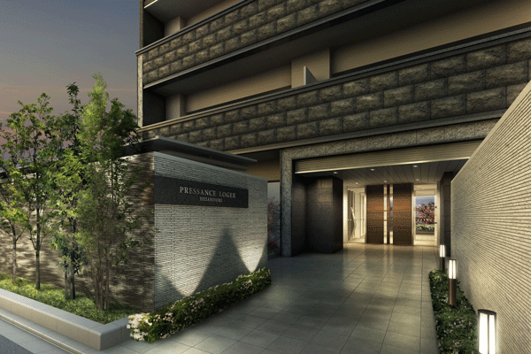 Features of the building.  [entrance] Presence to feel the pride of home. It is urban, modern architectural design (Rendering)