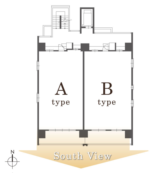 Features of the building.  [Floor plan] All mansion corner dwelling unit on the south-facing, Privacy and ventilation which is based on one floor 2 House ・ Realized dwelling layout that is friendly lighting. Also, On the south side across the road, Spread residential area of ​​low-rise single-family center, Along with the excellent sense of openness, living ・ Dining side of the day is also a good living space (floor plan view)