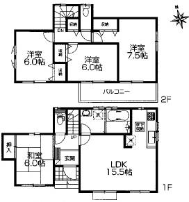 Floor plan. (Building 2), Price 31,200,000 yen, 4LDK, Land area 110.5 sq m , Building area 96.88 sq m