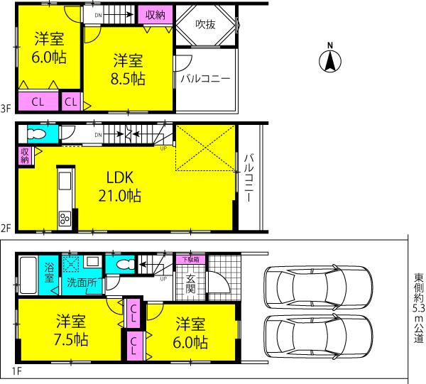 Floor plan. 32,800,000 yen, 4LDK, Land area 101.09 sq m , Building area 111.06 sq m