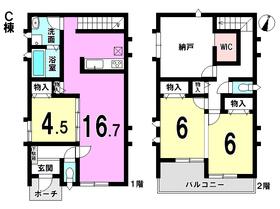 Floor plan. (Kusunoki of the house 6 C Building), Price 33,900,000 yen, 4LDK, Land area 105 sq m , Building area 98.54 sq m