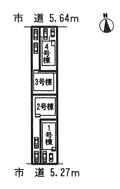 The entire compartment Figure. All is 4 buildings. 1 ・ 4 Building is shaping land. You can parallel park two cars! 