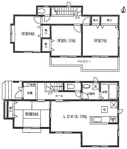 Floor plan. (E Building), Price 35,800,000 yen, 4LDK, Land area 127.2 sq m , Building area 101.03 sq m