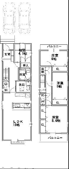 Floor plan. 42,500,000 yen, 4LDK, Land area 123.66 sq m , Building area 110.87 sq m